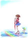  :d brown_hair casual closed_umbrella from_side gem hair_ribbon jewelpet_(series) jewelpet_twinkle labra_(jewelpet) open_mouth profile puddle rainbow reflection ribbon ruby_(jewelpet) sakura_akari shimetta_seiya shoes skirt smile umbrella 