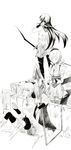  akemi_homura bow_(weapon) breasts cleavage closed_eyes die_(die0118) drill_hair greyscale highres long_hair mahou_shoujo_madoka_magica monochrome multiple_girls sakura_kyouko small_breasts smile tomoe_mami torn_clothes weapon 