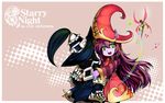  1girl animal_ears blush ears_through_headwear fairy green_eyes hat hoshinokaoru league_of_legends long_hair lulu_(league_of_legends) pix purple_hair purple_skin veigar witch_hat 