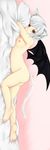  animal_ears bad_id bad_pixiv_id barefoot bat_wings blush breasts cat_ears cat_tail feet high_school_dxd highres looking_at_viewer lying nipples nude on_stomach pillow pillow_hug short_hair sideways small_breasts solo tail tenyoshi_(briansept) toujou_koneko white_hair wings yellow_eyes 