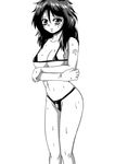  bikini black_hair breast_hold breasts crossed_arms greyscale highres large_breasts long_hair micro_bikini monochrome original sagirin_(tamarin) solo swimsuit tamarin_(mikezo) wavy_hair wet 