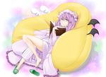  (9) 1girl barefoot bespectacled book convexer_(102) crescent glasses green_eyes hat long_hair number patchouli_knowledge pillow purple_hair shoes single_shoe slippers solo touhou wings 