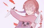  blood braid closed_eyes drawr knife madotsuki pink_shirt shirt smile solo twin_braids weapon yume_nikki yurari_(co10rs) 