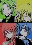  1boys 2boys 2girls ashley_(luminous_arc) blue dhino green haine_(luminous_arc) hair_over_one_eye inaruna luminous_arc luminous_arc_3 multiple_boys multiple_girls red short_hair v yellow 