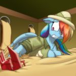  anthro anthrofied breasts cleavage clothed clothing equine explorer female friendship_is_magic hair hat mammal multi-colored_hair my_little_pony pegasus quicksand rainbow_dash_(mlp) rainbow_hair sand scared sinking solo toughset wings 