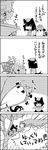  4koma animal_ears bow braid cat_ears cat_tail chen climbing comic fox_tail from_behind ghost greyscale hair_bow hat highres jewelry kaenbyou_rin lying monochrome multiple_girls multiple_tails shadow single_earring smile table tail tani_takeshi touhou translated tree twin_braids yakumo_ran yukkuri_shiteitte_ne 