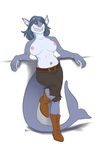  audria boots breasts clothed clothing female fish half-dressed marine mistresssparkles nipples piercing pinup plain_background pose red_eyes shark smile solo sulferdragon teeth topless 