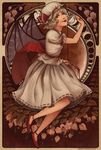  alphonse_mucha_(style) alternate_hair_color art_nouveau bat_wings blood crescent_moon cup floral_background flower hat image_sample moon moon_phases parody remilia_scarlet rina_(rinatan) saucer short_hair skirt skirt_set solo spilling style_parody tongue tongue_out touhou tumblr_sample wings 