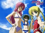  3girls beach blonde_hair blush breasts brown_eyes brown_hair food green_eyes hayate_no_gotoku! ice_cream katsura_hinagiku long_hair maria maria_(hayate_no_gotoku!) multiple_girls open_mouth pink_hair sanzen&#039;in_nagi sanzen'in_nagi 