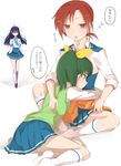  :o aoki_reika aura bad_id bad_pixiv_id blue_hair closed_eyes clothes_around_waist green_eyes green_hair hair_ornament hair_ribbon hairclip hino_akane_(smile_precure!) hug jealous kneehighs loafers long_hair midorikawa_nao minatsuki_randoseru multiple_girls ponytail precure red_eyes ribbon school_uniform shaded_face shoes short_hair skirt sleeves_rolled_up smile_precure! sweat sweater sweater_around_waist sweater_vest translated white_legwear yandere yuri 