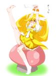  arms_up barefoot blonde_hair blush bow choker cure_peace feet hair_flaps hair_ornament kise_yayoi leg_up long_hair looking_up magical_girl mikagami_sou mushroom no_shoes open_mouth ponytail precure removing_sock sitting skirt smile smile_precure! socks soles solo tiara toes translated undressing white_legwear wrist_cuffs yellow yellow_bow yellow_choker yellow_eyes yellow_skirt 