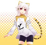  :&lt; animal_ears bad_id bad_pixiv_id bike_shorts blush highres looking_at_viewer original red_eyes short_hair solo tail tiger_ears tiger_tail white_hair yamane_akira 