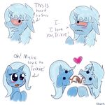  &hearts; &lt;3 blue_hair blush comic dialog dialogue english_text equine female feral friendship_is_magic hair horn horse incest lesbian licking long_hair mammal my_little_pony open_mouth plain_background pony purple_eyes selfcest skoon square_crossover text tongue tongue_out trixie_(mlp) unicorn white_background 