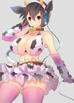  animal_ears animal_print arm_warmers bad_id bad_pixiv_id bare_shoulders bell bell_collar black_hair breasts brown_eyes cleavage collar cow_bell cow_ears cow_horns cow_print curvy elbow_gloves gloves headset horns idol idolmaster idolmaster_cinderella_girls large_breasts magister_(medical_whiskey) microphone navel oikawa_shizuku pink_legwear short_hair simple_background skirt smile thighhighs 