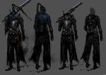 absurdres armor artorias_the_abysswalker ashes cape chain_mail concept_art dark_souls from_software full_armor helmet highres huge_weapon knight official_art sketches souls_(from_software) sword torn_cape weapon 