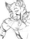  &hearts; ;) badge chest_tuft collar cute czgoldedition dog_tags fangs flirty fur hybrid long_tongue looking_at_viewer male nipples one_eye_closed piercing sketch tattoo teeth tongue tuft whiskers wink 