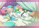  3: ^q^ animal_ears aqua_eyes bell blonde_hair blush cat_ears gloves highres jingle_bell kagamine_len kemonomimi_mode kunieda_(miniaturegarden) looking_at_viewer lying magical_nuko-lenlen_(vocaloid) male_focus nude on_stomach otoko_no_ko pillow staff vocaloid 