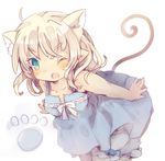  andras animal_ears bad_id bad_pixiv_id bare_arms blonde_hair bloomers blue_eyes blush bow cat_ears cat_tail dress elf extra_ears fangs mabinogi masirosu nightgown one_eye_closed open_mouth paw_print pointy_ears sleeveless solo tail underwear 