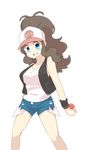  1girl baseball_cap blue_eyes brown_hair hat poke_ball pokeball pokemon pokemon_(game) pokemon_bw ponytail touko_(pokemon) wristband 