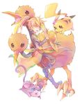  blonde_hair buck_teeth chuchu_(pokemon) doduo dress flower gen_1_pokemon hair_flower hair_ornament hat huan_li pikachu pokemon pokemon_(creature) pokemon_special ponytail rattata sun_hat yellow_(pokemon) yellow_dress yellow_eyes 