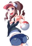  1girl baseball_cap brown_hair hat highres poke_ball pokeball pokemon pokemon_(game) pokemon_bw ponytail purple_eyes qwerty1008 touko_(pokemon) wristband 