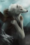  2016 ambiguous_gender ashesdrawn black_nose canine digital_media_(artwork) mammal snow solo standing were werewolf white_eyes wolf 