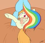 2012 anus aroused bed blush dashboom drooling equine female friendship_is_magic hair horse lesbian my_little_pony oc pony pussy rainbow_dash_(mlp) saliva 