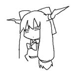  =_= animated animated_gif bow fuukadia_(narcolepsy) greyscale hair_bow horn_ribbon horns ibuki_suika lowres monochrome ribbon sketch solo swaying touhou 