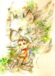  ame_sato brown_hair child creature feathers griffin short_hair the_boy_(the_last_guardian) the_last_guardian trico_(character) tunic 
