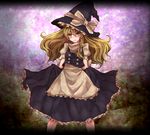  apron blonde_hair bow braid buttons frills gradient gradient_background hair_bow hat hat_bow high_collar kirisame_marisa light_smile long_hair looking_at_viewer puffy_sleeves shino_haruto shirt short_sleeves single_braid skirt skirt_lift solo standing star touhou vest witch_hat yellow_eyes 