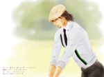  alteir brown_eyes brown_hair cabbie_hat facial_hair golf hat kaburagi_t_kotetsu male_focus necktie solo stubble tiger_&amp;_bunny translation_request 