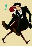  1boy 1girl android black_hair carry carrying formal gloves hairband heart kiss necktie princess_carry r_dorothy_wayneright red_hair roger_smith suit the_big_o 