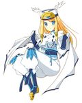  alternate_color alternate_hair_color blazblue blonde_hair blue_eyes blue_gloves blush boots cape full_body gloves hat hoshi_(ho4_no) long_hair shirt smile solo taut_clothes taut_shirt tsubaki_yayoi white_background winged_hat 