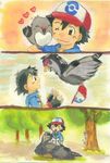  1boy child pidove pikachu pokemon pokemon_(anime) satoshi_(pokemon) 