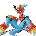  ambiguous anus blush digimon dragon flamedramon full_color furukara genital_slit looking_at_viewer plain_background presenting sitting slit solo spread_legs spreading white_background 