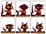  angry bad_id bad_pixiv_id black_cat bow bowtie cat cat_(ghost_trick) chart closed_eyes dirty english expressionless expressions ghost_trick looking_away multiple_views neckerchief no_humans no_mouth portrait raethes scarf spoilers sulking tail_raised upper_body watermark web_address whiskers white_background yellow_eyes 