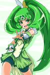  bike_shorts choker cure_march eyelashes green green_choker green_eyes green_hair green_shorts green_skirt long_hair magical_girl midorikawa_nao open_mouth ponytail precure puspus shorts shorts_under_skirt skirt smile smile_precure! solo tiara tri_tails very_long_hair wrist_cuffs 