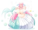  1girl aqua_eyes breasts gigantic_breasts mermaid monster_girl pink_hair plump solo whale yace yellow_eyes 