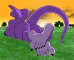  5_toes anthro arbok barefoot big_breasts big_butt big_nipples breasts butt claws cobra female foot_fetish foot_focus grass hindpaw lying nintendo nipples nude on_stomach outside paws pok&#233;mon pok&#233;morph pok&eacute;mon pok&eacute;morph presenting purple purple_nipples purple_scales reptile scalie sebrina_arbok sky smile snake soles solo sunset teeth thick_tail thighs ticklishways toe_claws toes video_games zp92 