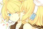  1girl bare_shoulders blonde_hair blue_eyes blush brother_and_sister closed_eyes flower headset heart kagamine_len kagamine_rin kiss lowres one_eye_closed siblings tubomizaki twins vocaloid 