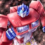  autobot blue_eyes clenched_hand glowing glowing_eyes kogarashi_(wind_of_winter) looking_at_viewer mecha no_humans oldschool optimus_prime robot science_fiction transformers 