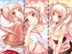  animal_ears black_legwear blush breasts cat_ears cocoa_(cafe-hotcocoa) finger_to_mouth long_hair open_mouth orange_eyes original pantyhose ponytail shino_(endyy) skirt small_breasts tail twintails v_arms 