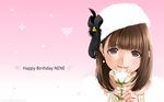  anegasaki_nene birthday black_ribbon brown_hair earrings face flower fur fur_hat happy_birthday hat hat_ribbon highres jewelry light_smile lips lipstick looking_at_viewer love_plus makeup mino_tarou mole mole_under_eye official_art purple_eyes ribbon rose solo wallpaper white_flower white_rose 