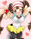  blush breasts brown_eyes female_protagonist_(pokemon_bw2) large_breasts mei_(pokemon) poke_ball pokeball pokemon pokemon_(game) pokemon_bw2 skirt smile 
