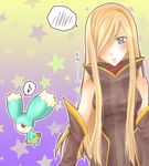  bad_id bad_pixiv_id blonde_hair blue_eyes blush eighth_note long_hair mieu mikazuki_sara musical_note speech_bubble spoken_blush spoken_musical_note star tales_of_(series) tales_of_the_abyss tear_grants 