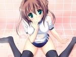  asakura_yume black_legwear blush brown_hair buruma da_capo da_capo_ii game_cg green_eyes gym_uniform solo tanihara_natsuki thighhighs wet 