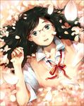  bad_id bad_pixiv_id bangs black_eyes black_hair brown_eyes brown_hair cherry_blossoms collared_shirt copyright_request crying crying_with_eyes_open dripping glasses long_hair looking_at_viewer lying neck_ribbon on_back over-rim_eyewear parted_lips partially_unbuttoned petals red_neckwear red_ribbon ribbon school_uniform semi-rimless_eyewear shirt short_sleeves solo sweater_vest tears upper_body wakana_(nagomoo) 