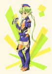  bad_id bad_pixiv_id flat_chest green_hair hat long_hair orange_eyes original shimotsuki_eight solo thighhighs twintails weapon 
