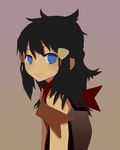  artist_request black_hair blue_eyes brown_background gradient gradient_background hikari_(pokemon) messy_hair no_lineart pokemon scarf simple_background solo 