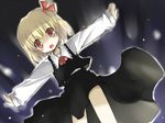  blonde_hair hair_ribbon outstretched_arms red_eyes ribbon rumia short_hair solo spread_arms touhou yuugiri 